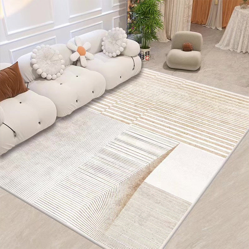 Nordic Beige Rug Polyester Line Area Rug Washable Rug for Drawing Room