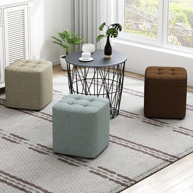 Modern Pouf Ottoman Cotton Upholstered Tufted Solid Color Square Ottoman