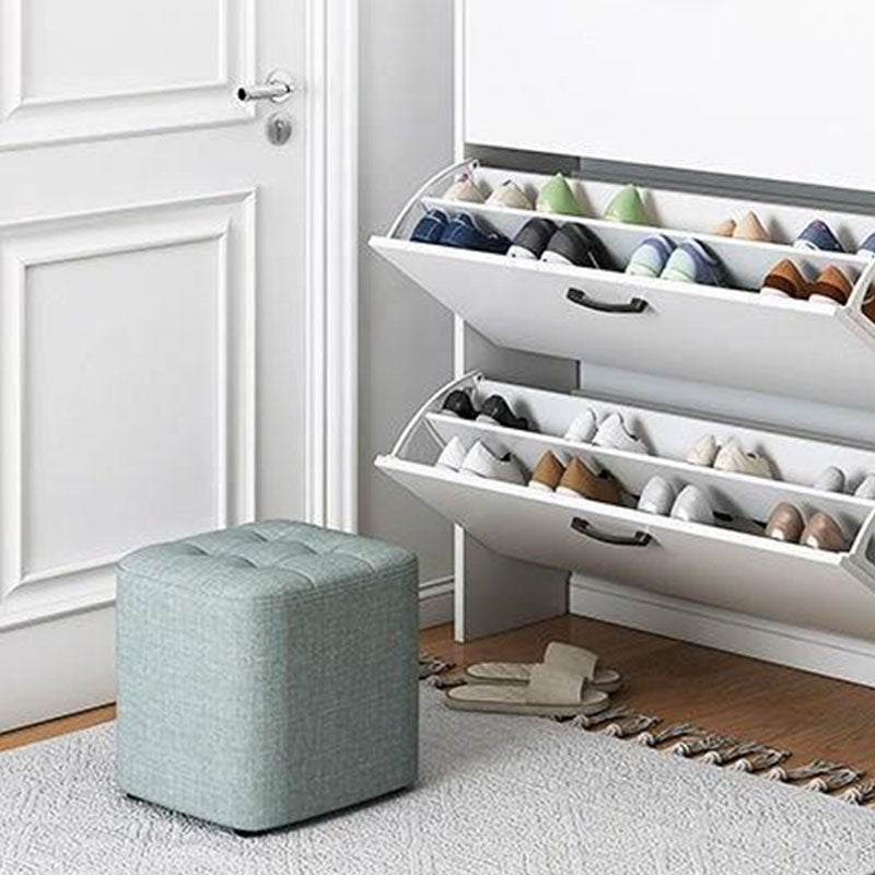 Modern Pouf Ottoman Cotton Upholstered Tufted Solid Color Square Ottoman