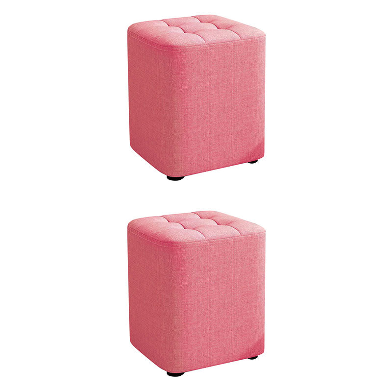 Modern Pouf Ottoman Cotton Upholstered Tufted Solid Color Square Ottoman