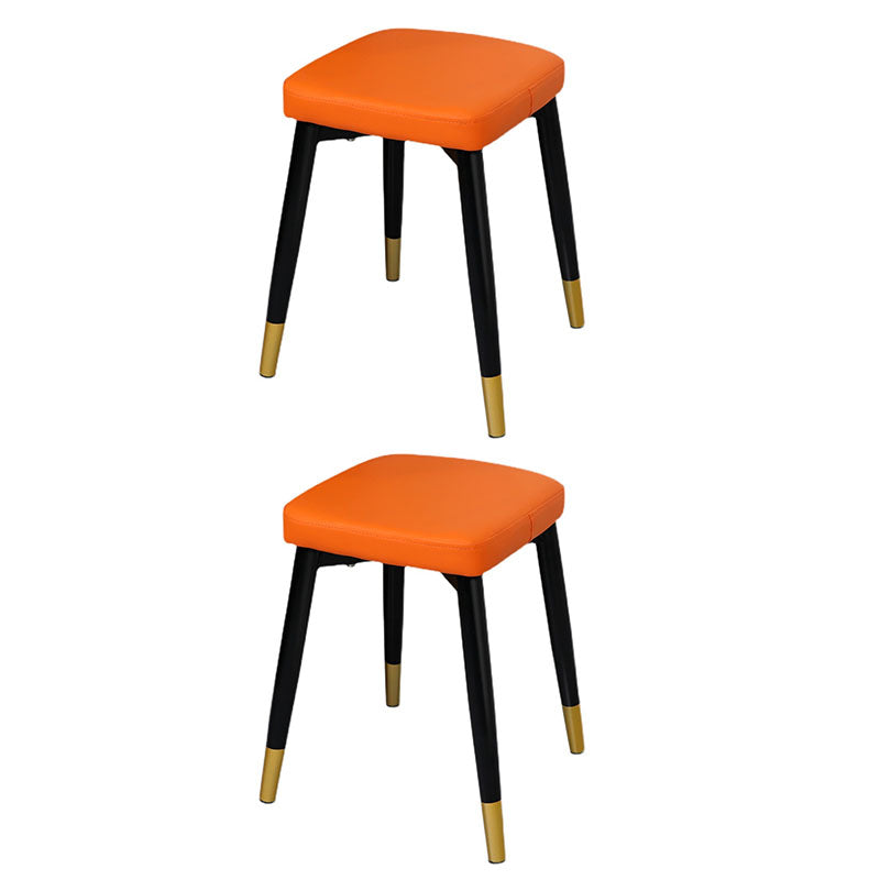 Glam Ottoman Faux Leather Solid Color Square Ottoman with Metal Legs