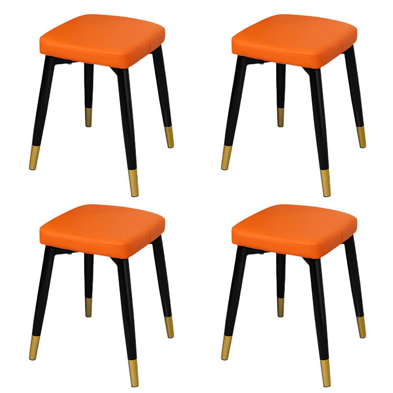 Glam Ottoman Faux Leather Solid Color Square Ottoman with Metal Legs