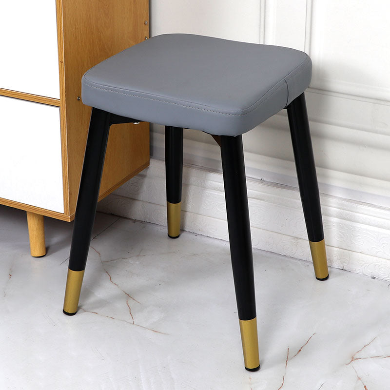 Glam Ottoman Faux Leather Solid Color Square Ottoman with Metal Legs