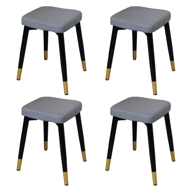 Glam Ottoman Faux Leather Solid Color Square Ottoman with Metal Legs