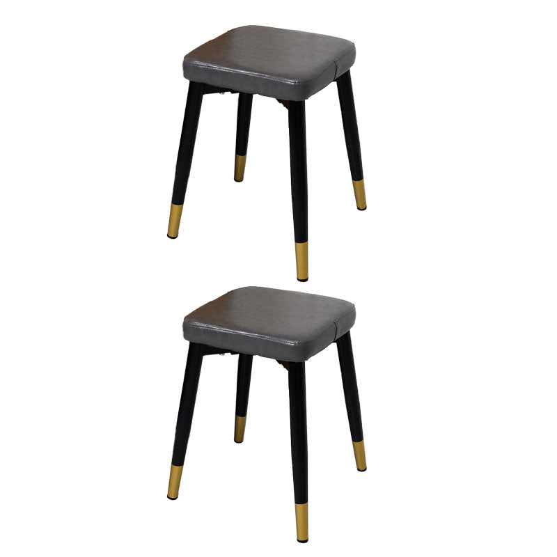 Glam Ottoman Faux Leather Solid Color Square Ottoman with Metal Legs