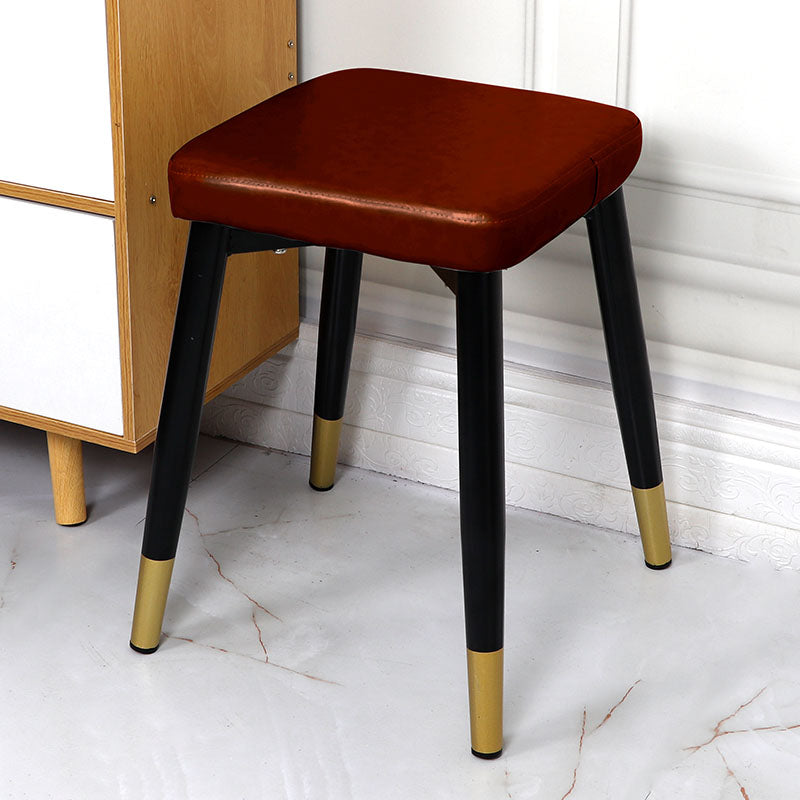 Glam Ottoman Faux Leather Solid Color Square Ottoman with Metal Legs