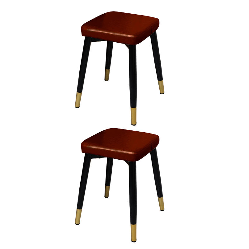 Glam Ottoman Faux Leather Solid Color Square Ottoman with Metal Legs