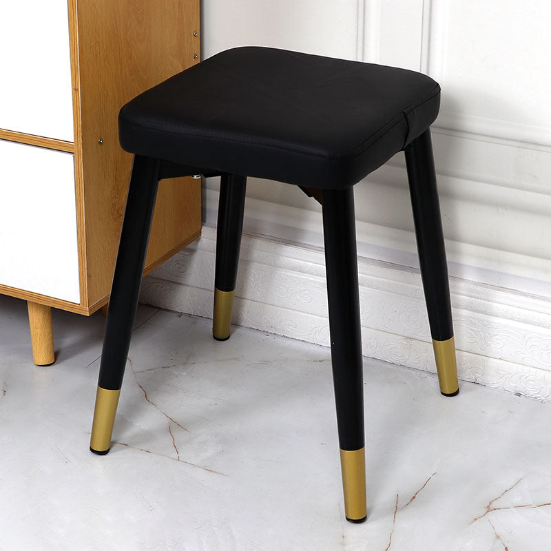 Glam Ottoman Faux Leather Solid Color Square Ottoman with Metal Legs