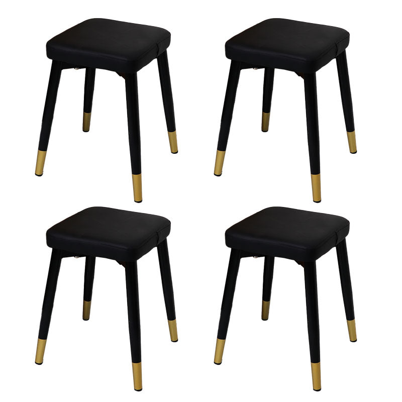 Glam Ottoman Faux Leather Solid Color Square Ottoman with Metal Legs