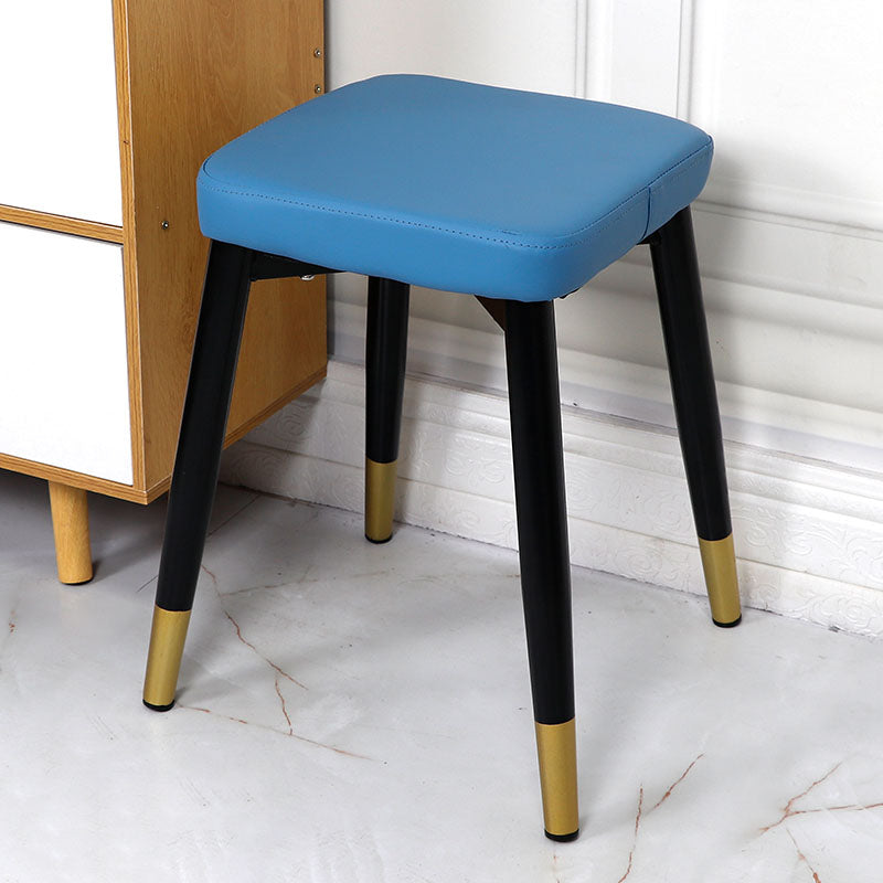 Glam Ottoman Faux Leather Solid Color Square Ottoman with Metal Legs