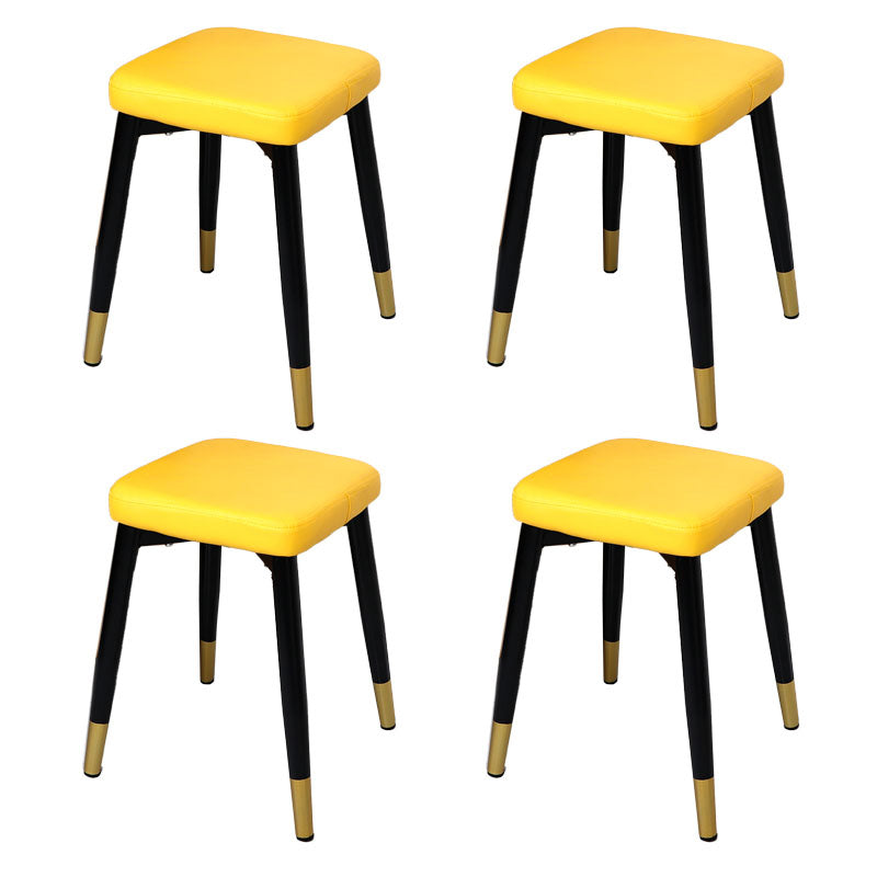 Glam Ottoman Faux Leather Solid Color Square Ottoman with Metal Legs