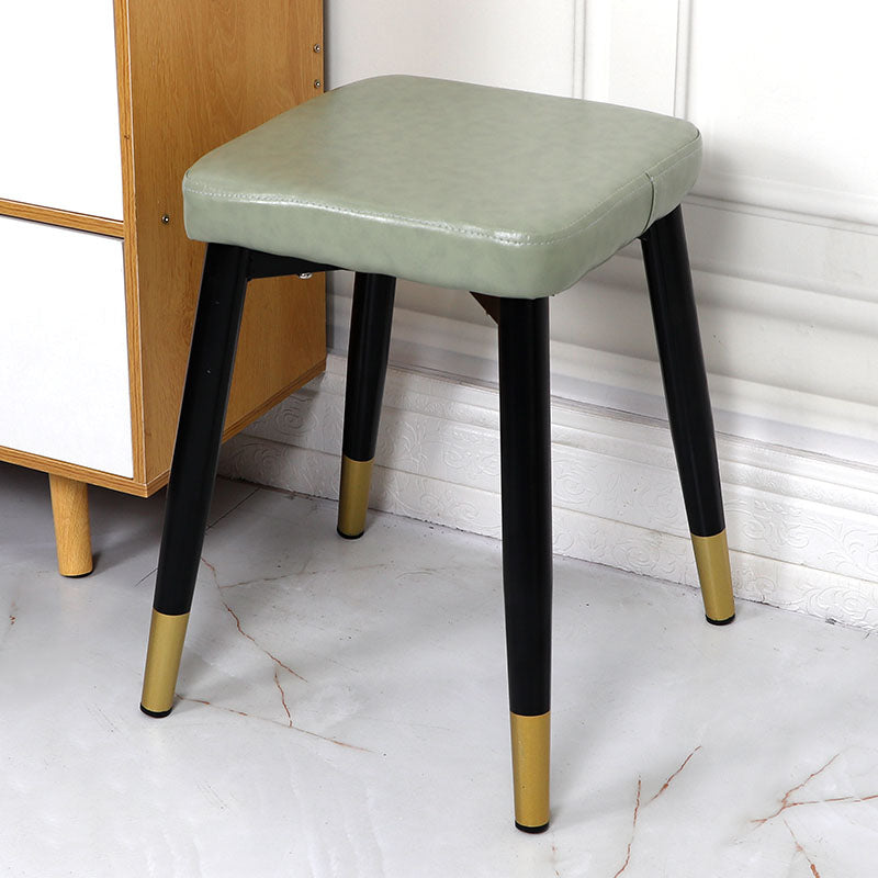 Glam Ottoman Faux Leather Solid Color Square Ottoman with Metal Legs