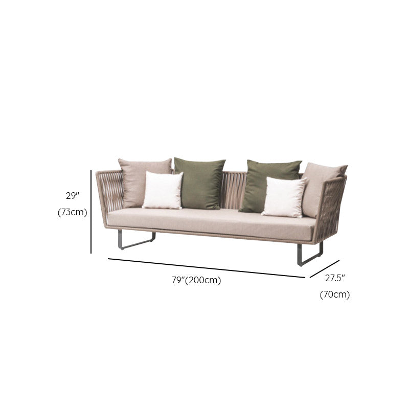 Brown Metal Frame Patio Sofa UV/Rust Resistant Outdoor Sofa with Cushion