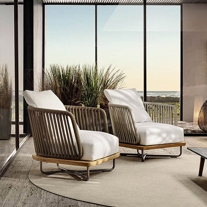 Minimalist Outdoor Patio Sofa Wood & Metal Frame Patio Sofa with Cushion