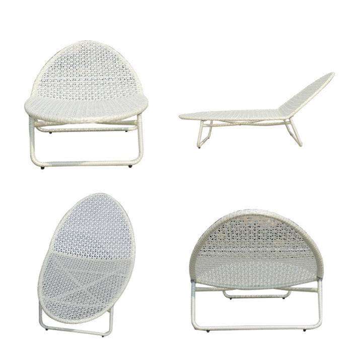 Tropical Metal Frame Patio Daybed in White 31.5" Wide Outdoor Sofa with Cushion