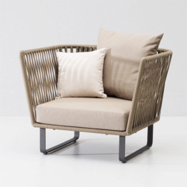 Tropical Rattan Accent Patio Sofa Metal Frame Brown Outdoor Patio Sofa with Cushion