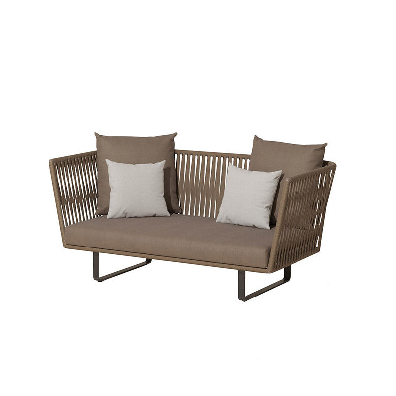 Tropical Rattan Accent Patio Sofa Metal Frame Brown Outdoor Patio Sofa with Cushion
