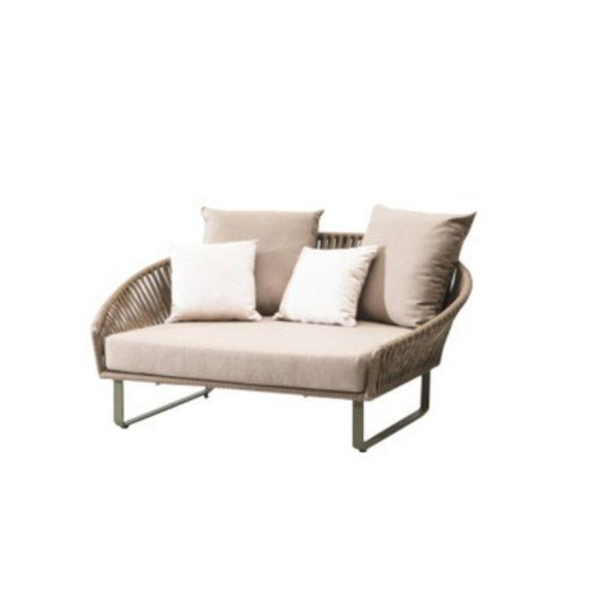 Tropical Rattan Accent Patio Sofa Metal Frame Brown Outdoor Patio Sofa with Cushion