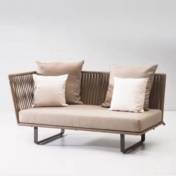 Tropical Rattan Accent Patio Sofa Metal Frame Brown Outdoor Patio Sofa with Cushion