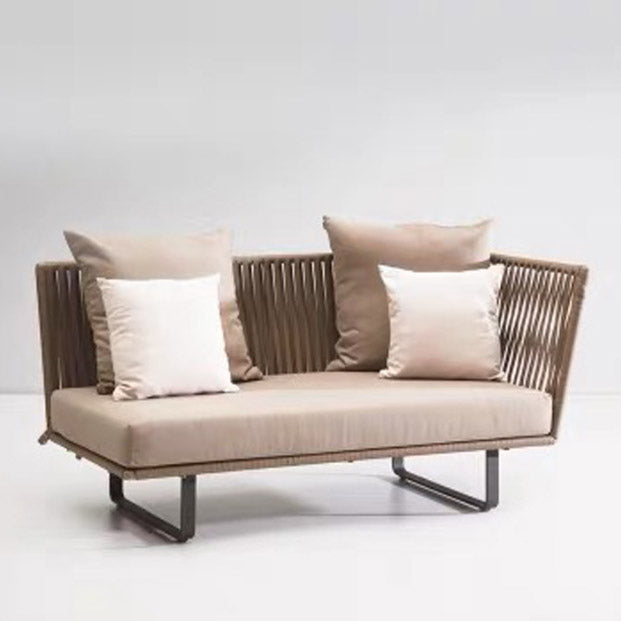 Tropical Rattan Accent Patio Sofa Metal Frame Brown Outdoor Patio Sofa with Cushion