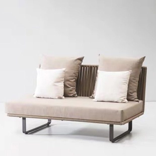 Tropical Rattan Accent Patio Sofa Metal Frame Brown Outdoor Patio Sofa with Cushion