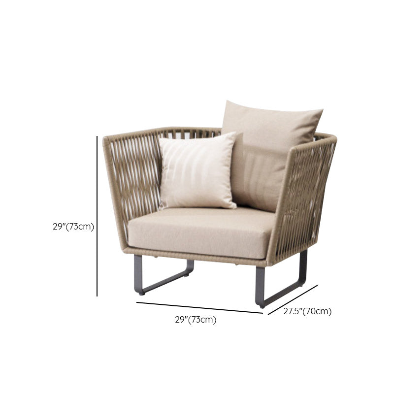 Tropical Rattan Accent Patio Sofa Metal Frame Brown Outdoor Patio Sofa with Cushion