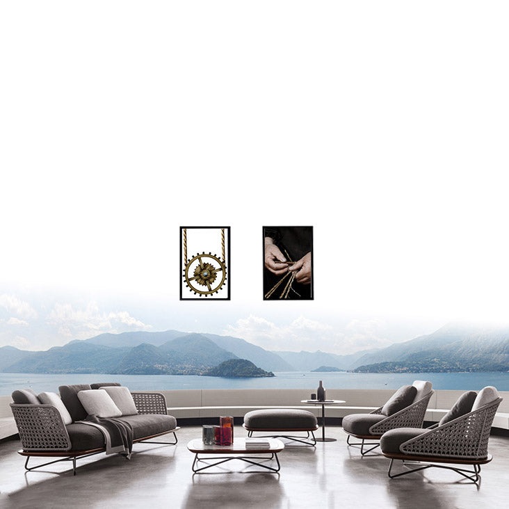 Tropical Outdoor Patio Sofa Wicker/Rattan Gray Fabric Water Resistant