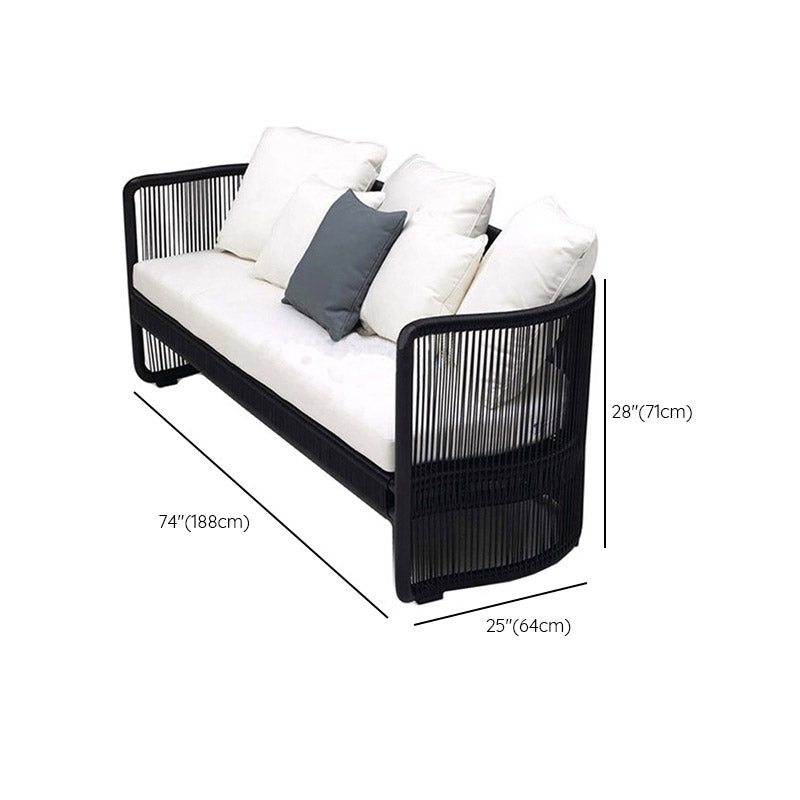Tropical Patio Sofa UV Resistant Wicker/Rattan Black Fabric Outdoor Patio Sofa