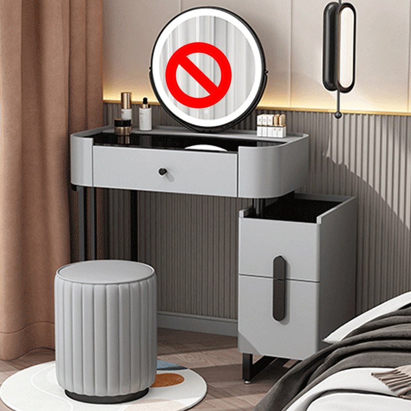 Mid-Century Modern Vanity Faux Leather Makeup Dressing Table with Mirror and Stool Set