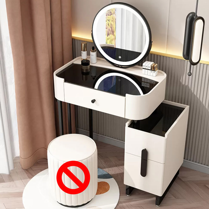 Mid-Century Modern Vanity Faux Leather Makeup Dressing Table with Mirror and Stool Set
