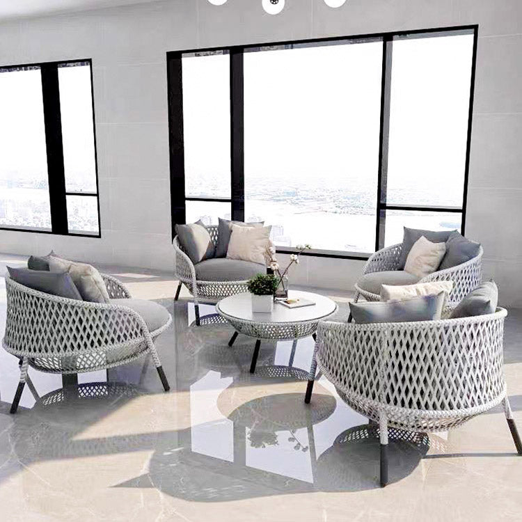 Gray Cushion Patio Sofa Tropical Metal Frame Outdoor Patio Sofa with Pillows