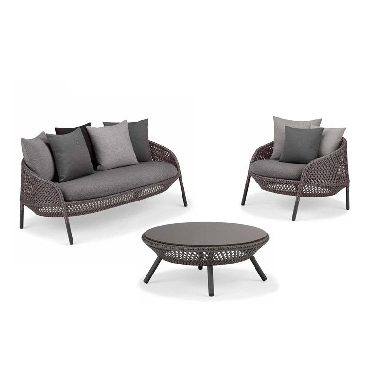 Gray Cushion Patio Sofa Tropical Metal Frame Outdoor Patio Sofa with Pillows