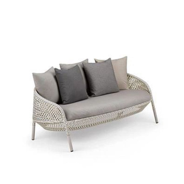 Gray Cushion Patio Sofa Tropical Metal Frame Outdoor Patio Sofa with Pillows