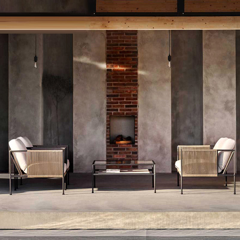 No Distressing Patio Sofa Industrial Metal Outdoor Patio Sofa with Cushions