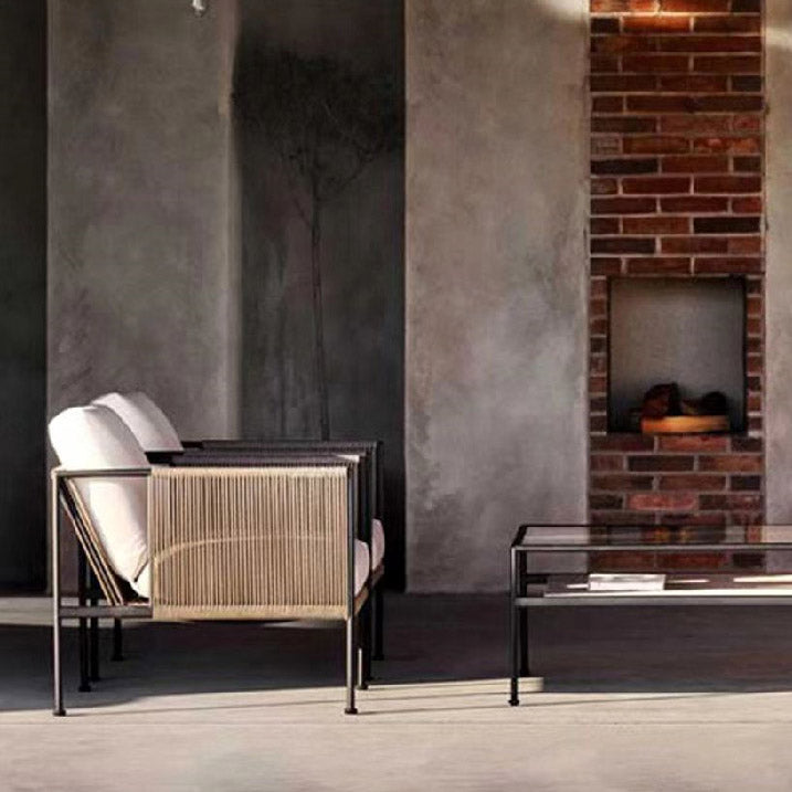 No Distressing Patio Sofa Industrial Metal Outdoor Patio Sofa with Cushions