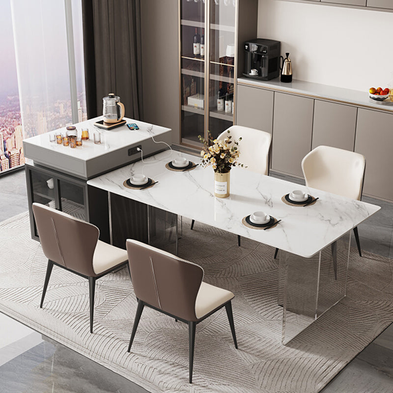 Sintered Stone Dining Table Rectangle Acrylic Base Dinner Table for Dining Room