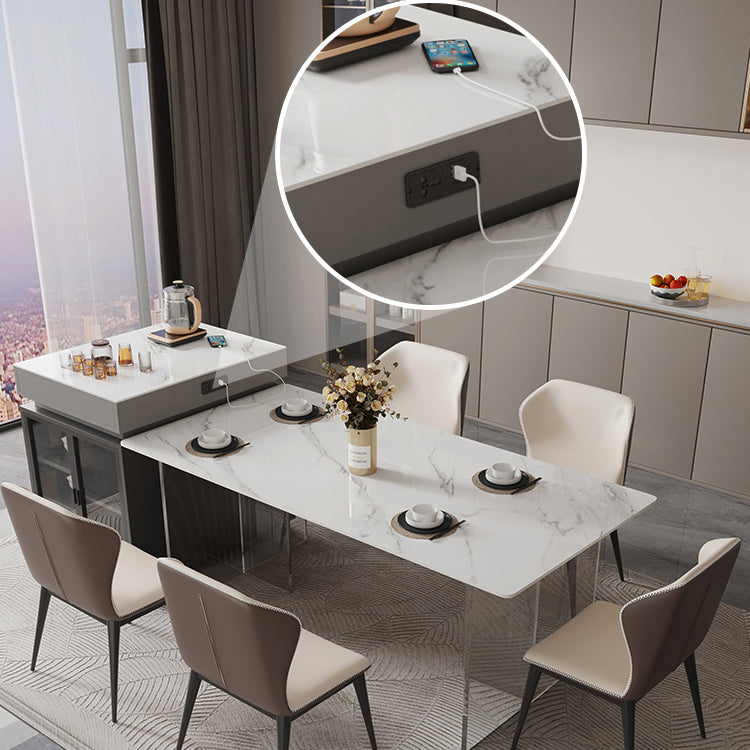Sintered Stone Dining Table Rectangle Acrylic Base Dinner Table for Dining Room