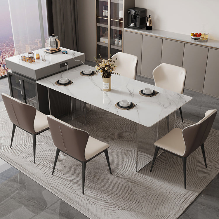 Sintered Stone Dining Table Rectangle Acrylic Base Dinner Table for Dining Room