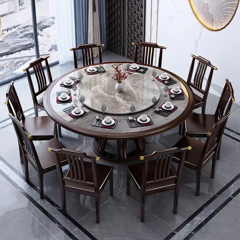 Traditional Round Dining Table for Home Brown Solid Wood Dinette Table