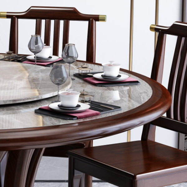 Traditional Round Dining Table for Home Brown Solid Wood Dinette Table