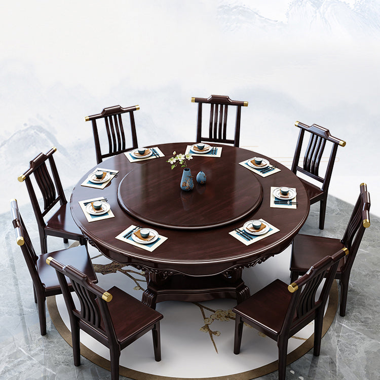 Glossy Brown Wood Dinette Table with Pedestal Traditional Round Dining Table