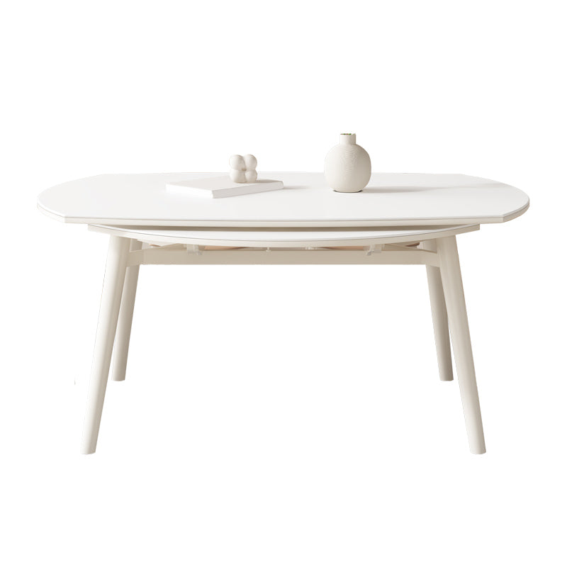 White Drop-Leaf Dining Table Round Sintered Stone Dinner Table for Dining Room