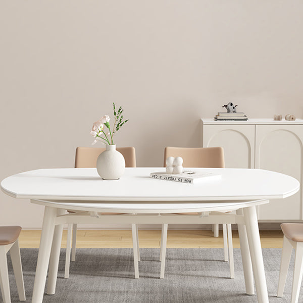 White Drop-Leaf Dining Table Round Sintered Stone Dinner Table for Dining Room