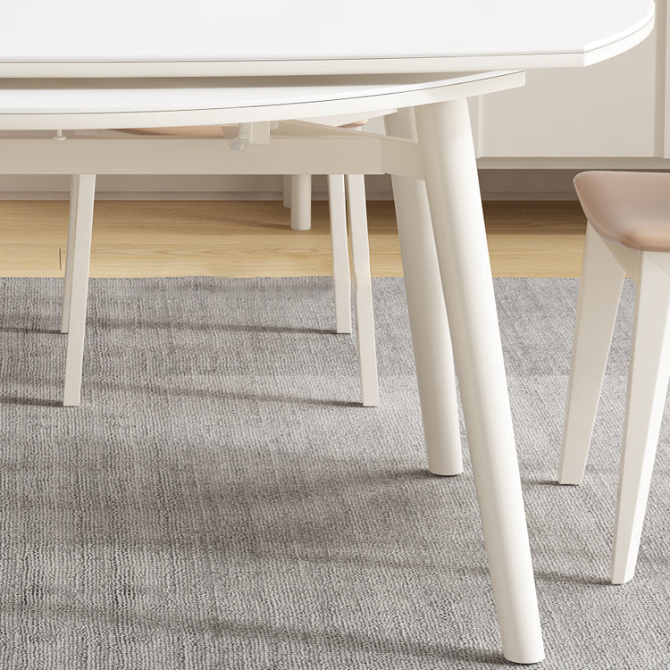 White Drop-Leaf Dining Table Round Sintered Stone Dinner Table for Dining Room