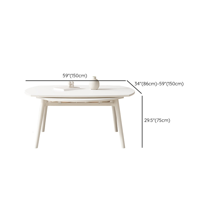 White Drop-Leaf Dining Table Round Sintered Stone Dinner Table for Dining Room