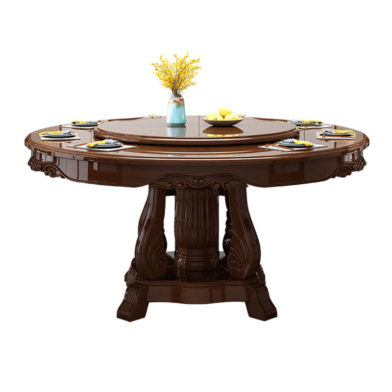Traditional Dining Table Round Rubberwood Dinner Table for Dining Room