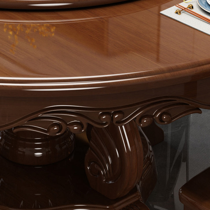 Traditional Dining Table Round Rubberwood Dinner Table for Dining Room