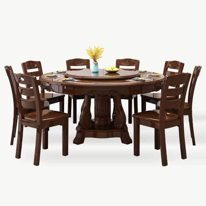 Traditional Dining Table Round Rubberwood Dinner Table for Dining Room