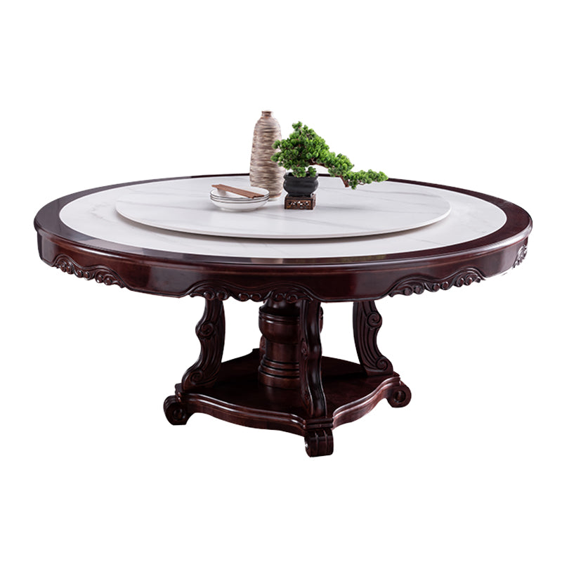 Sintered Stone Dining Table Round Wood Base Dinner Table for Dining Room