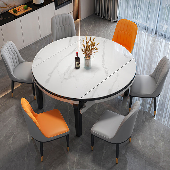 Modern Round Dining Table Sintered Stone Drop Leaf Dinner Table for Dining Room